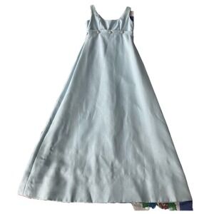 Vintage 60s Elegant Blue Empire Waist Rhinestone Button Maxi Gown Dress Size 8
